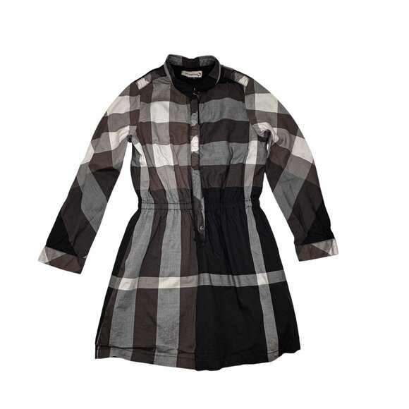 BURBERRY London Girls size 7/8 Grey/Black Check Plaid Shirt Dress - Picture 1 of 14